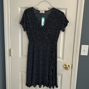 Navy blue polkadot cocktail dress. Size M